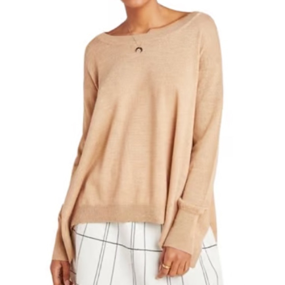 Anthropologie Women XS Tan Merino Wool Pullover Gale Handkerchief Sweater